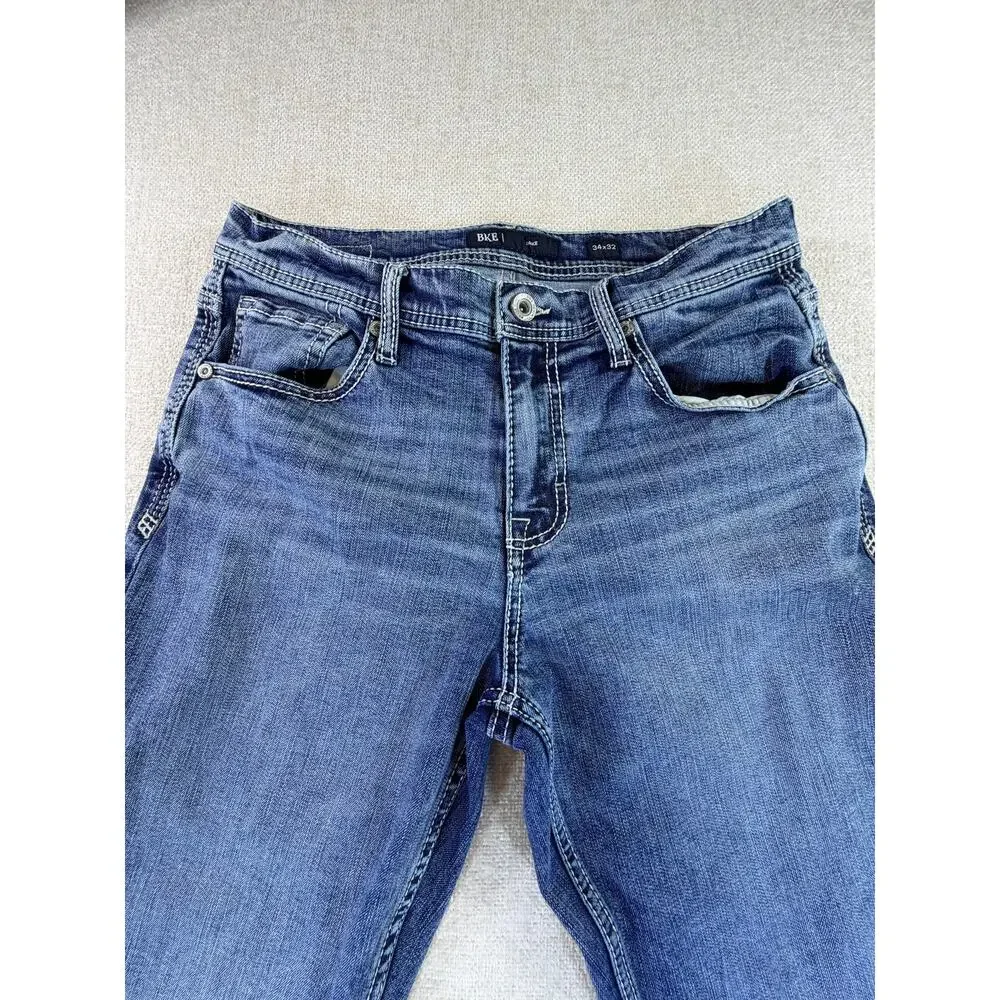 BKE Men's Blue 34x32 Jake Straight Leg Denim Jeans Western Casual Classic Pants